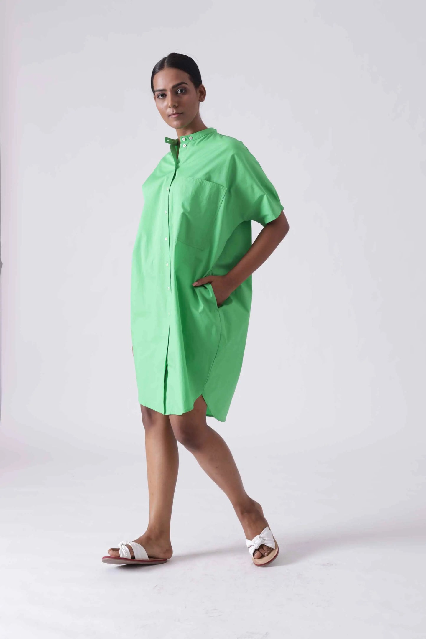 MALIBU Apple Green Balloon Shirt Dress Mala Singh
