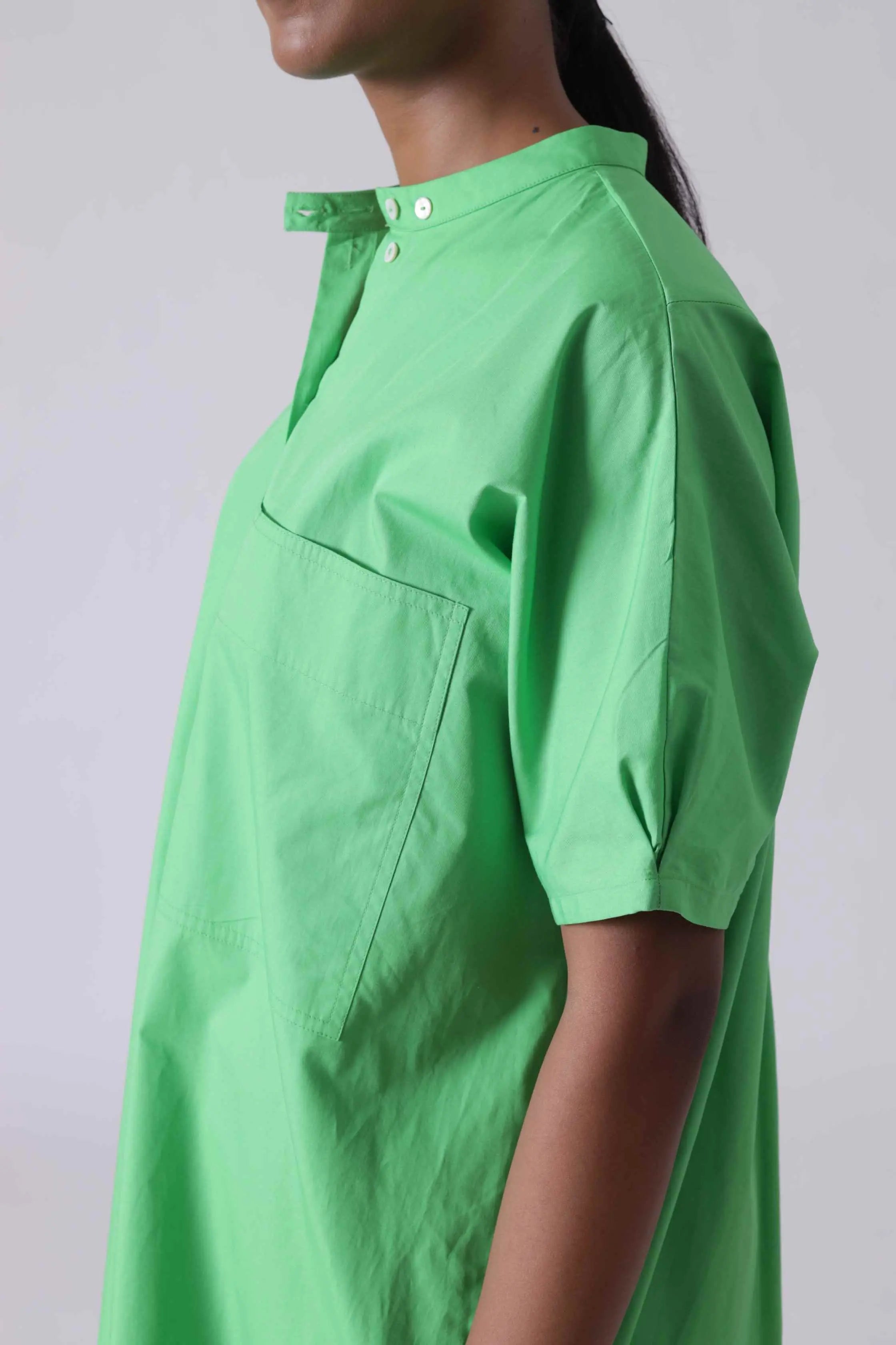 MALIBU Apple Green Balloon Shirt Dress Mala Singh