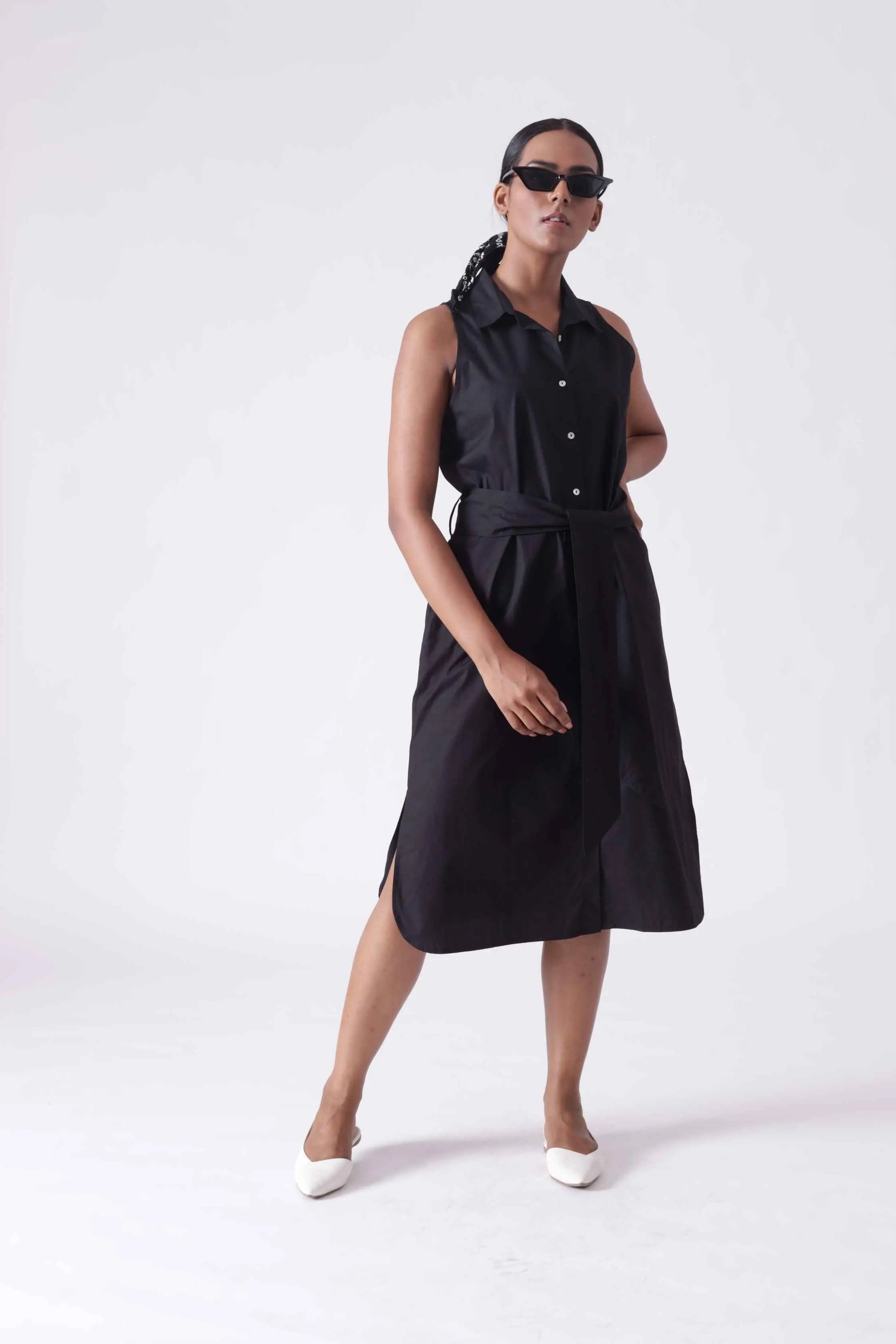KANSAS Black Sleeveless Shirt Dress Mala Singh