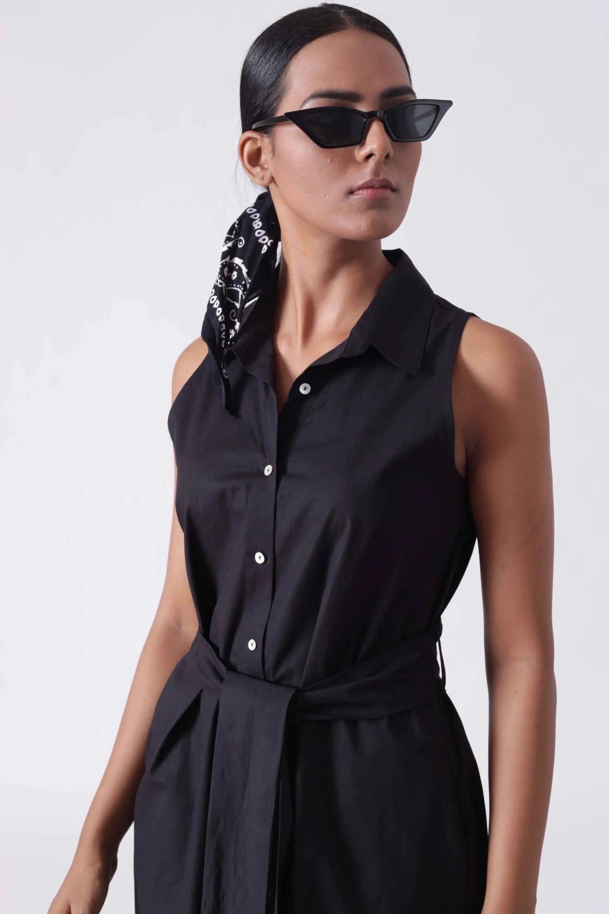 KANSAS Black Sleeveless Shirt Dress Mala Singh
