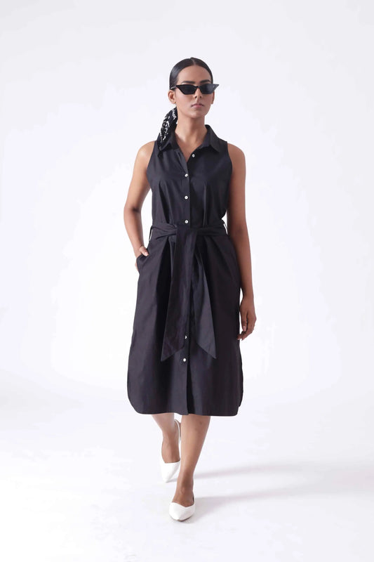 KANSAS Black Sleeveless Shirt Dress Mala Singh