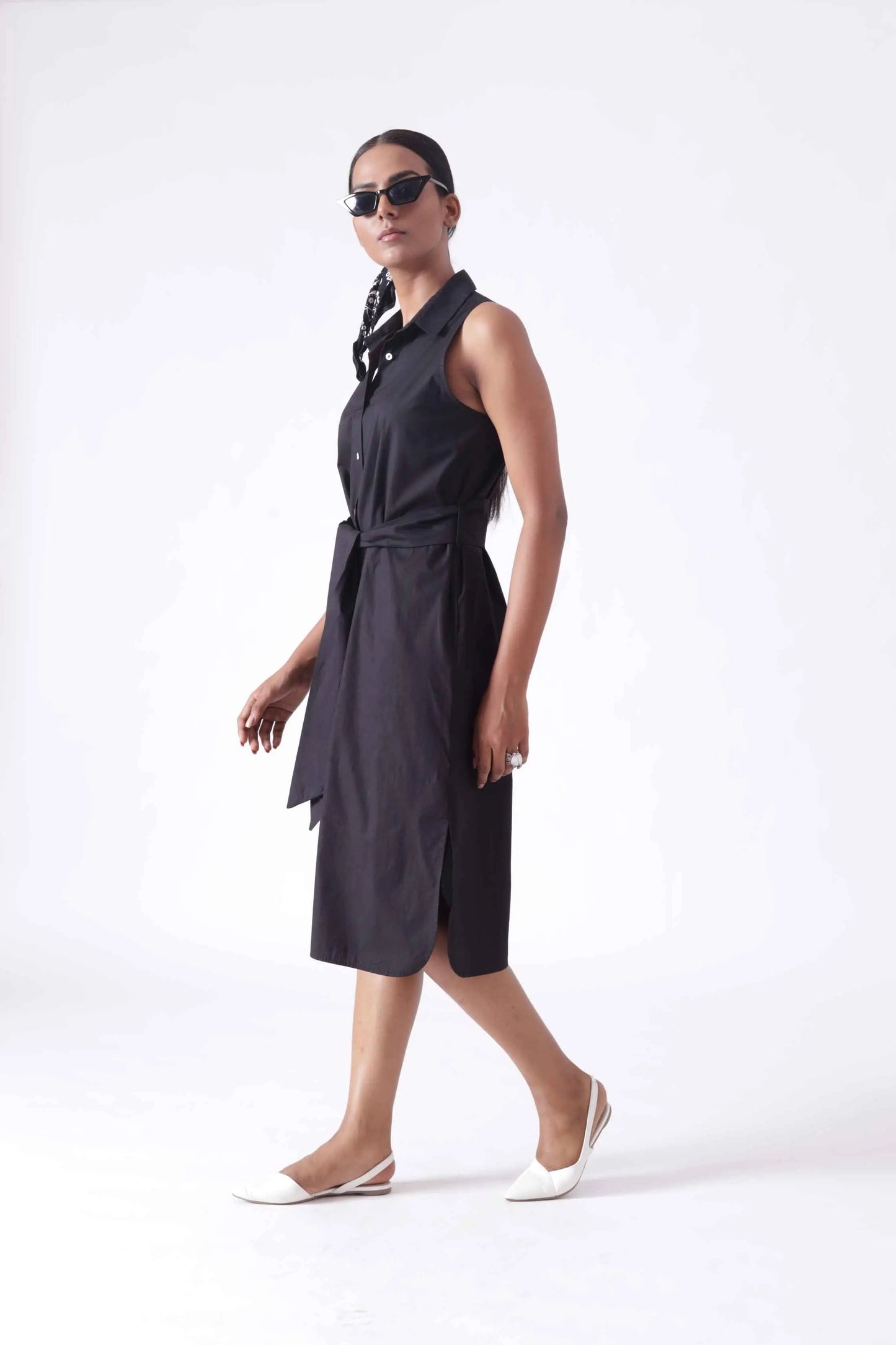 KANSAS Black Sleeveless Shirt Dress Mala Singh