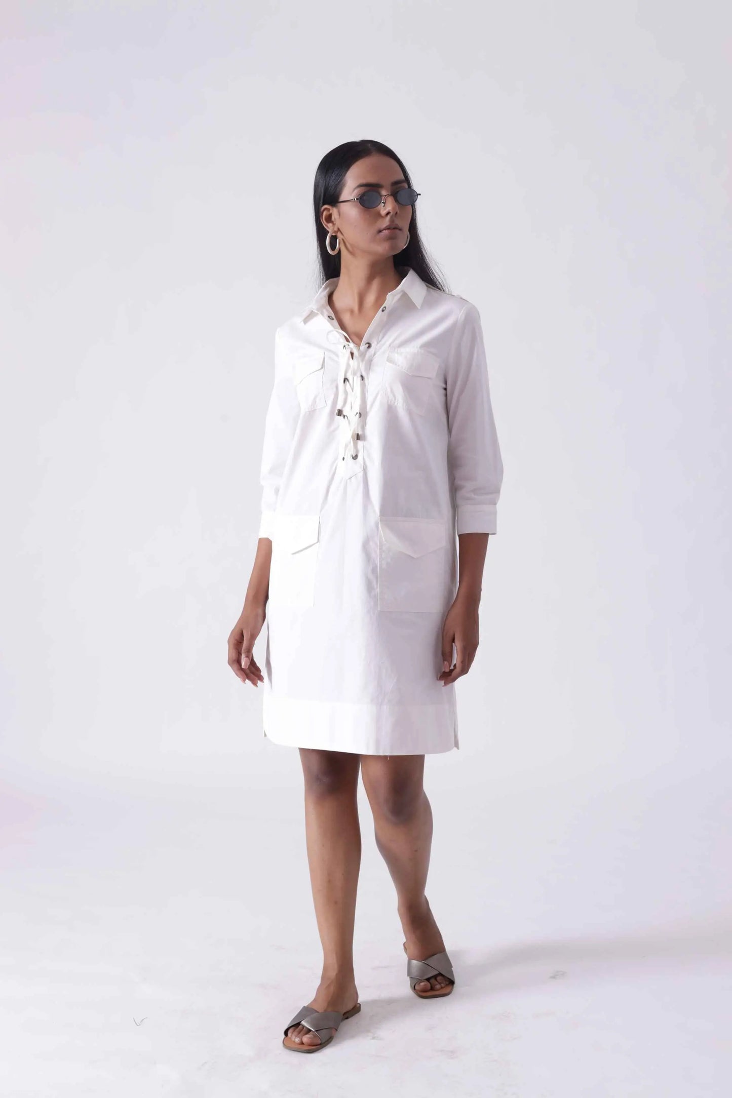 LILLE White Midi Shirt Dress Mala Singh