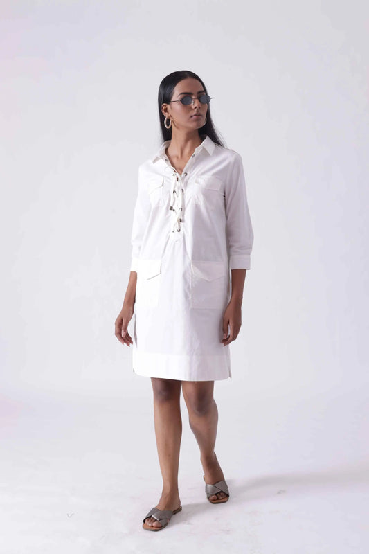 LILLE White Midi Shirt Dress Mala Singh