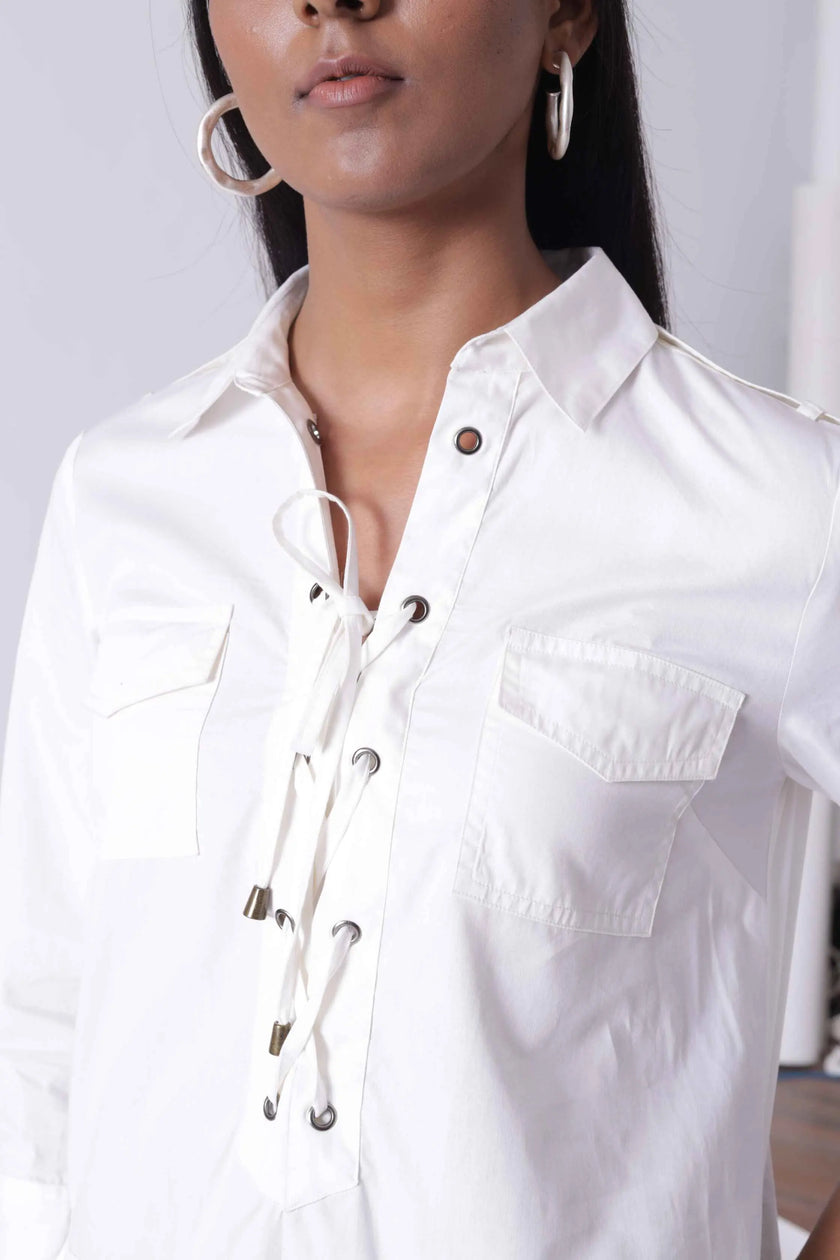 LILLE White Midi Shirt Dress Mala Singh