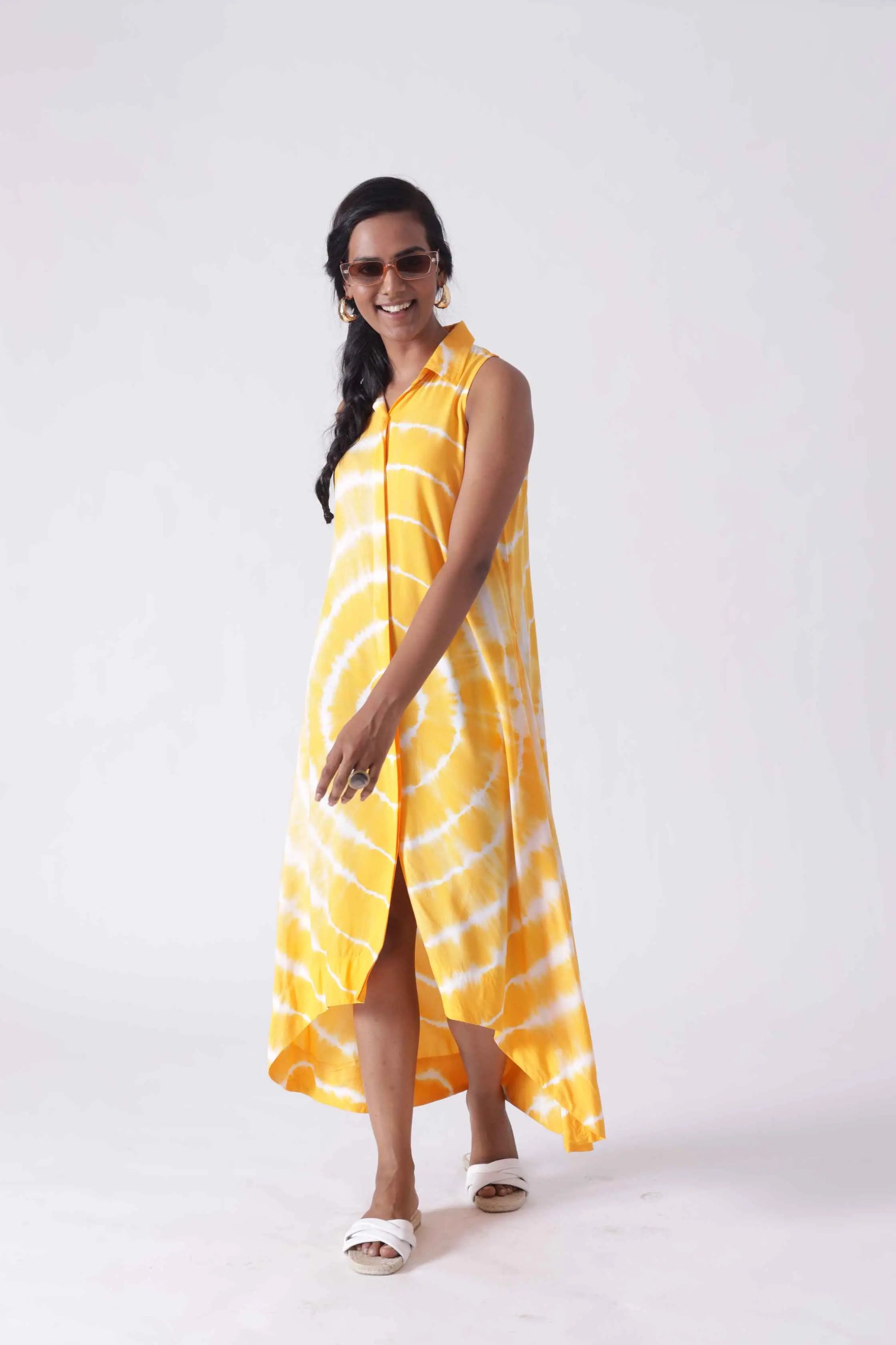JULIET Yellow High Low Tie Dye Shirt Dress My Store