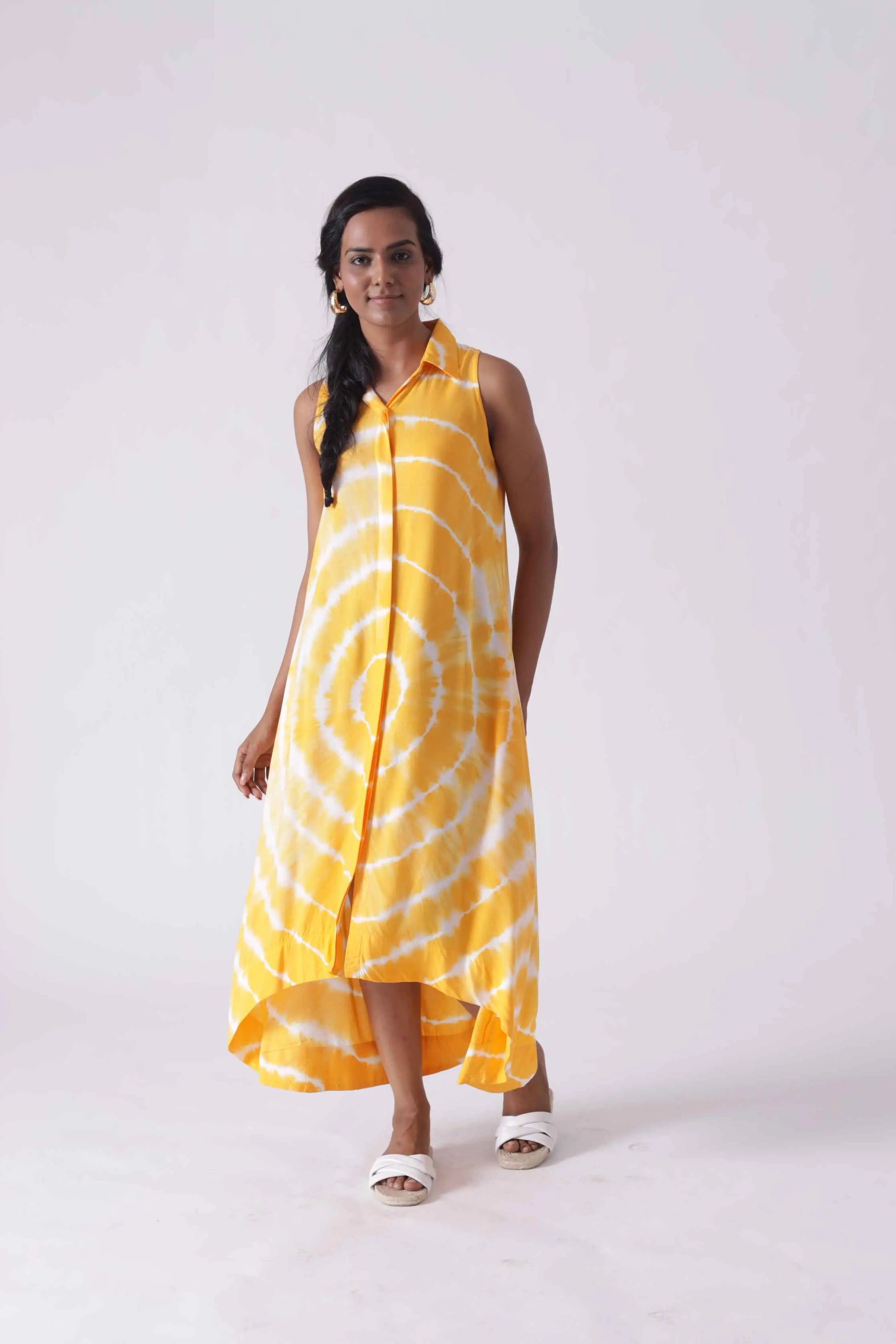 JULIET Yellow High Low Tie Dye Shirt Dress My Store