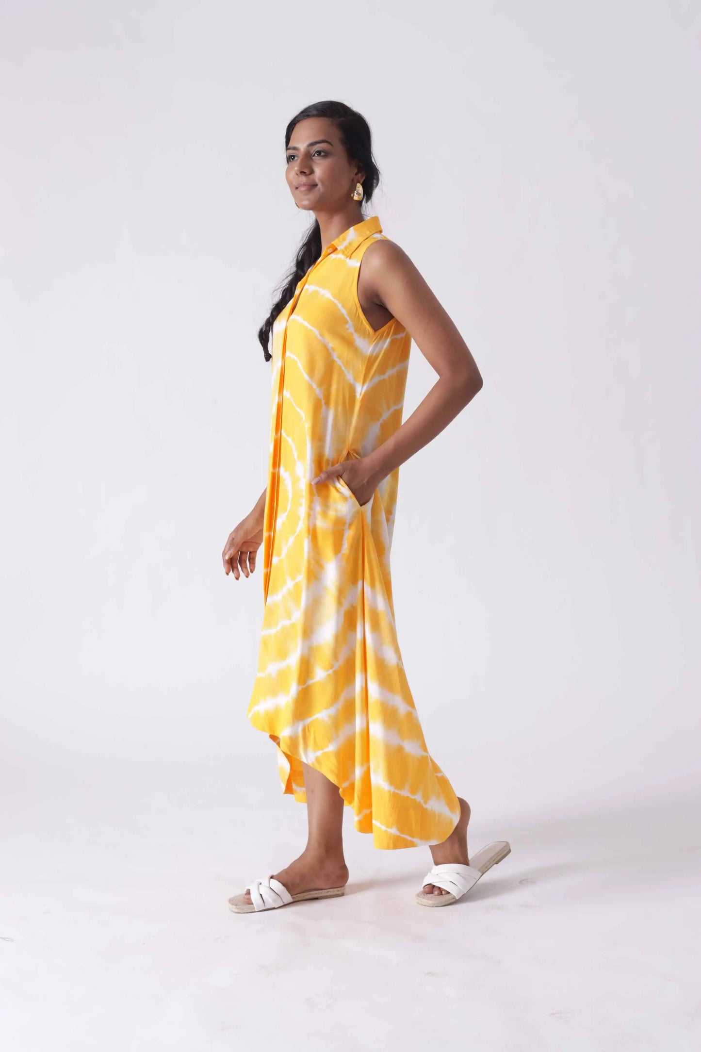 JULIET Yellow High Low Tie Dye Shirt Dress My Store