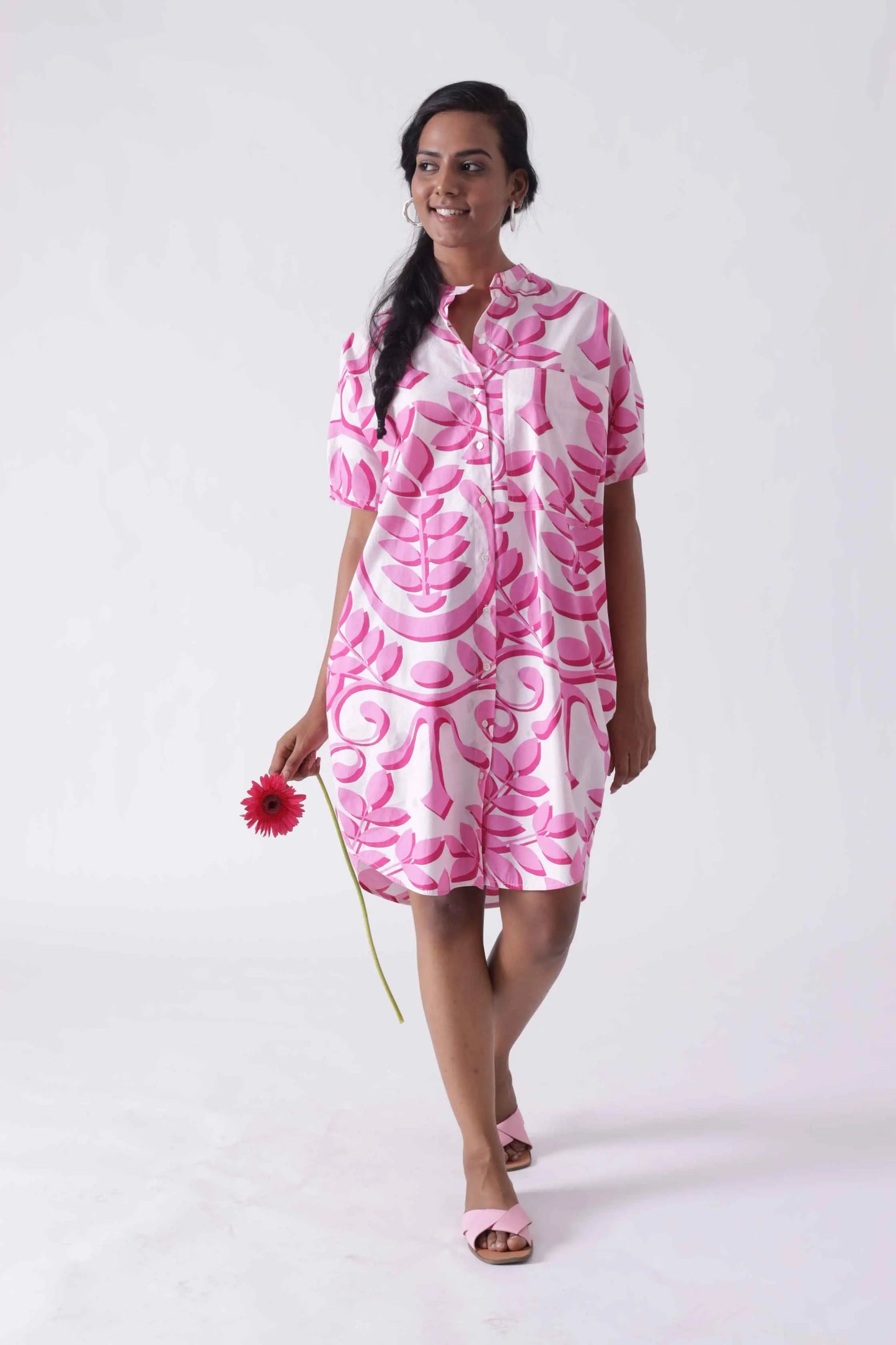 MALIBU Hot Pink Print Balloon Shirt Dress Mala Singh