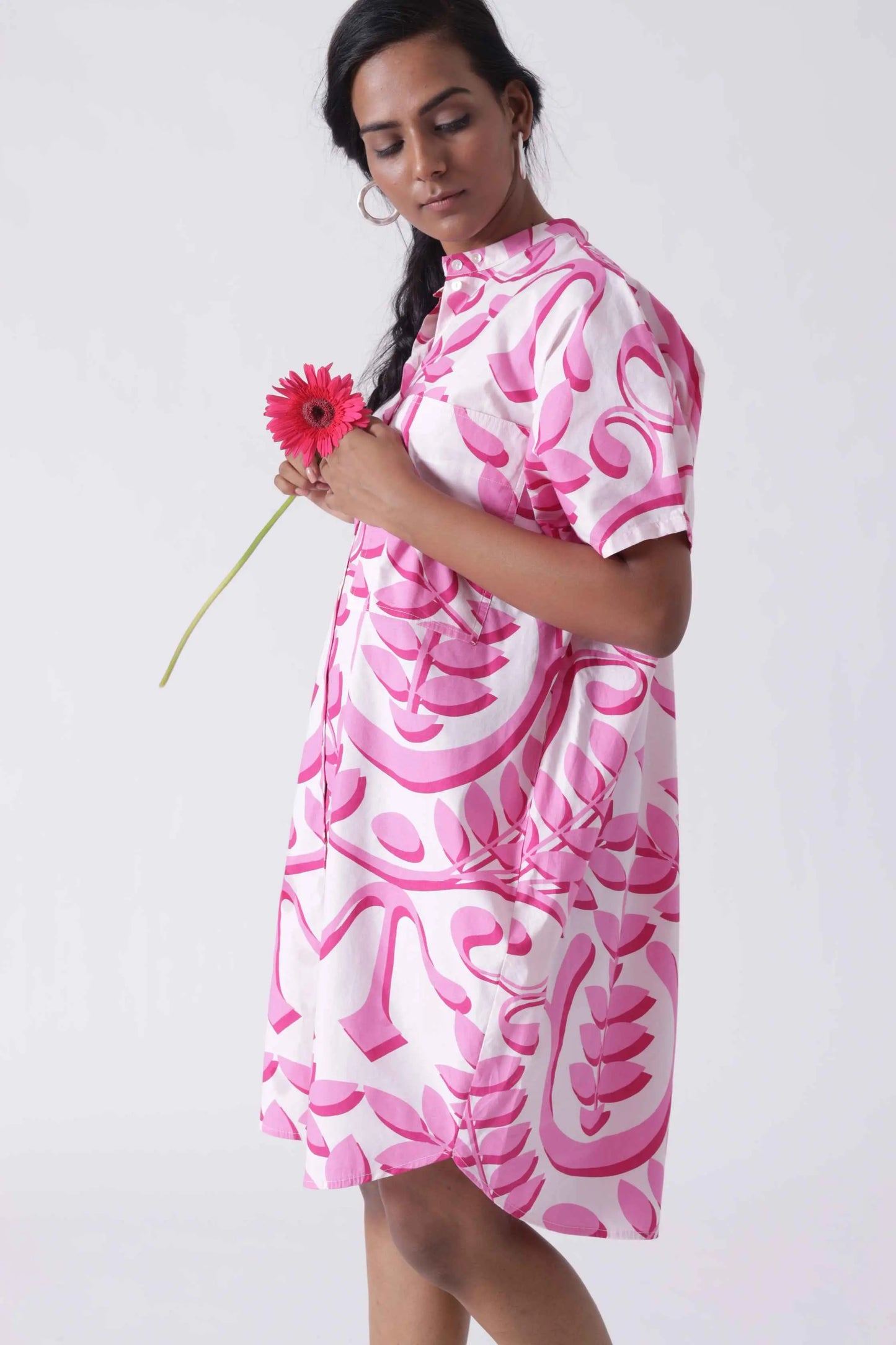 MALIBU Hot Pink Print Balloon Shirt Dress Mala Singh