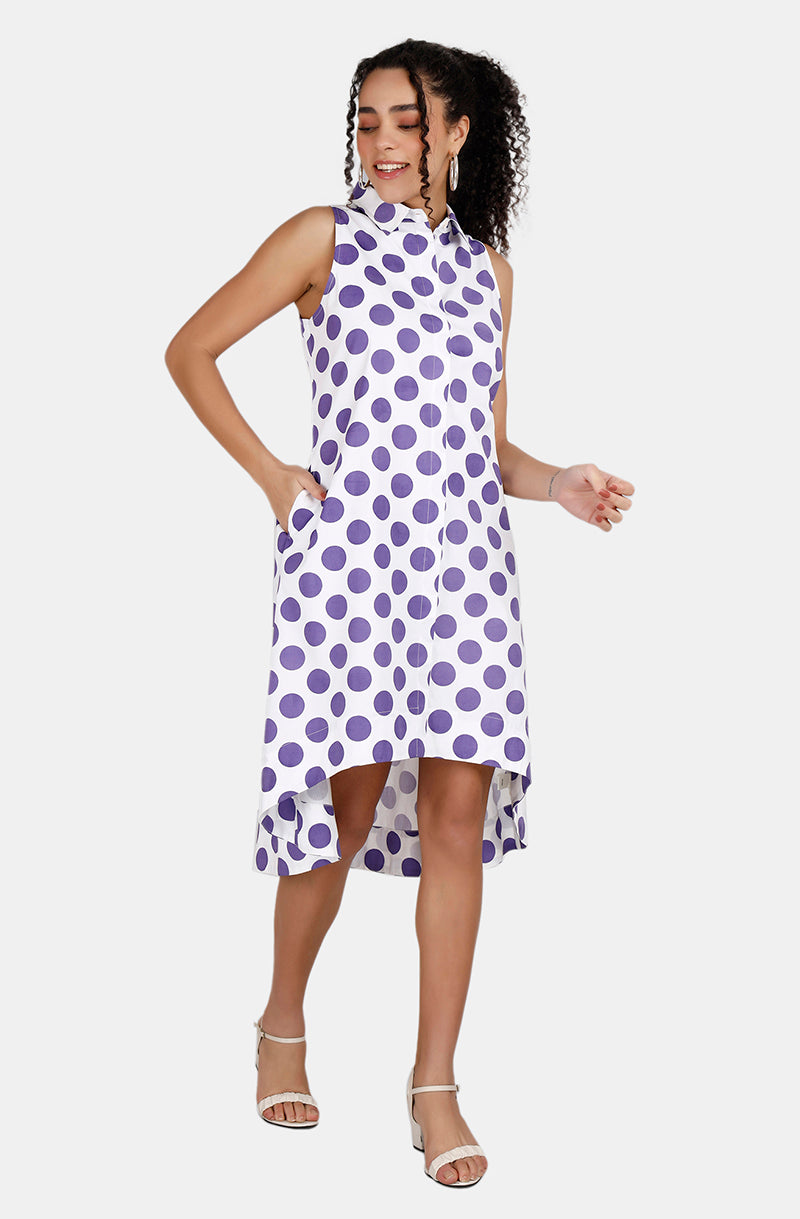 Eva Orchid Polka Dot Print Shirt Dress