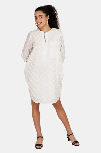 Monaco White Chevron Embroidery Dress Mala Singh