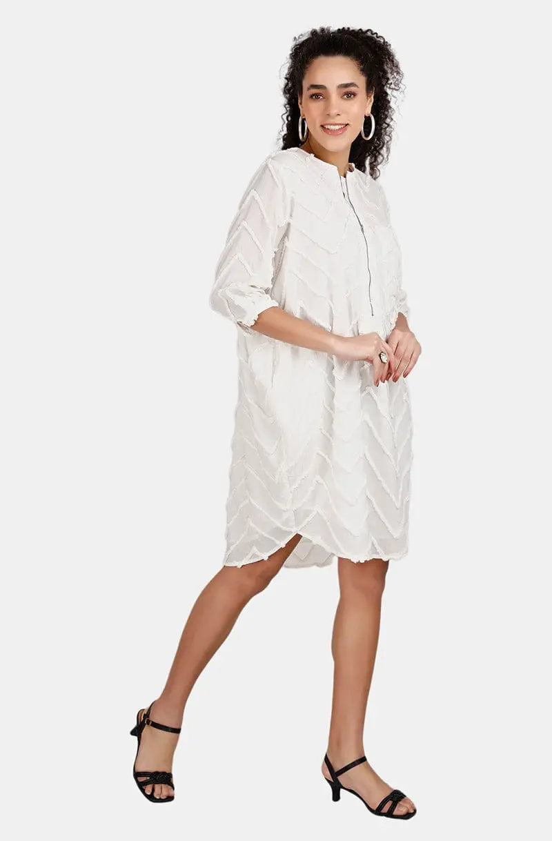 Monaco White Chevron Embroidery Dress Mala Singh