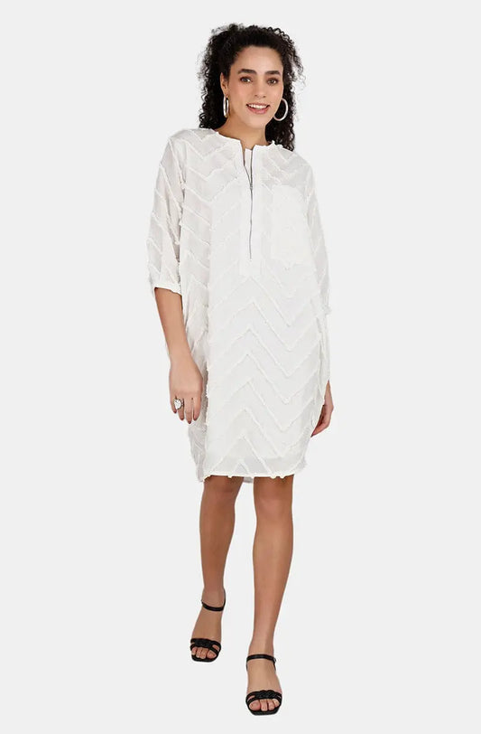 Monaco White Chevron Embroidery Dress Mala Singh