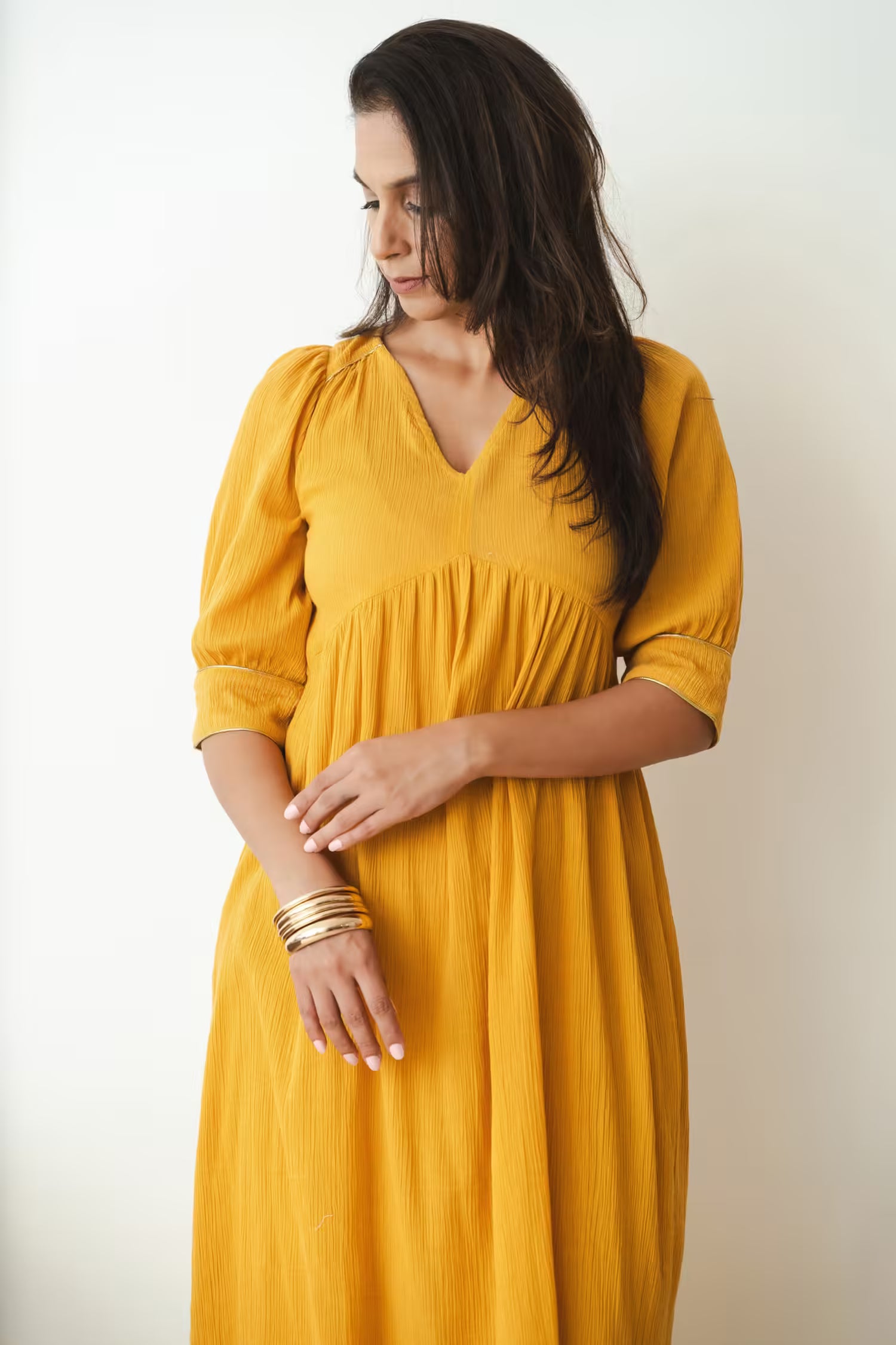 ZEEYA Crisscross Back Ochre Kurta Set Mala Singh