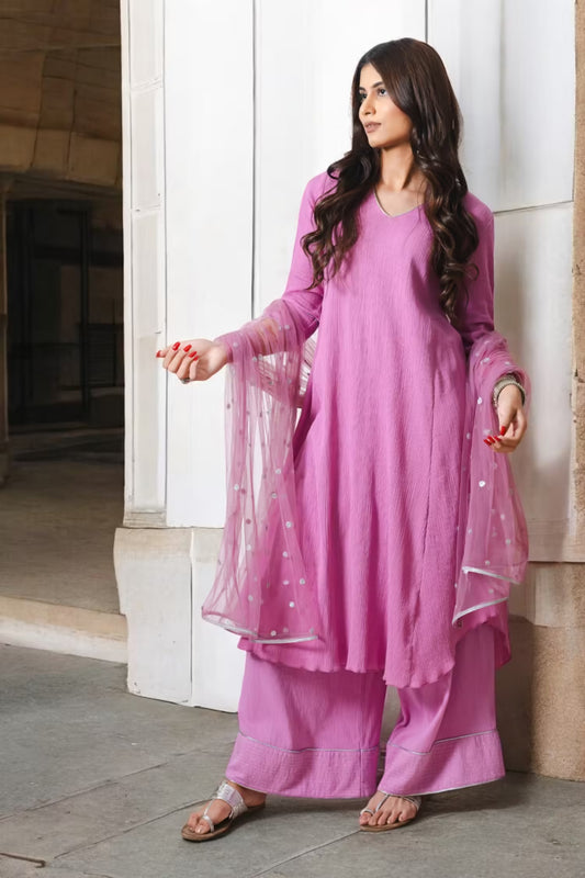 AIZAA U-Hem Long Rose Kurta Set Mala Singh