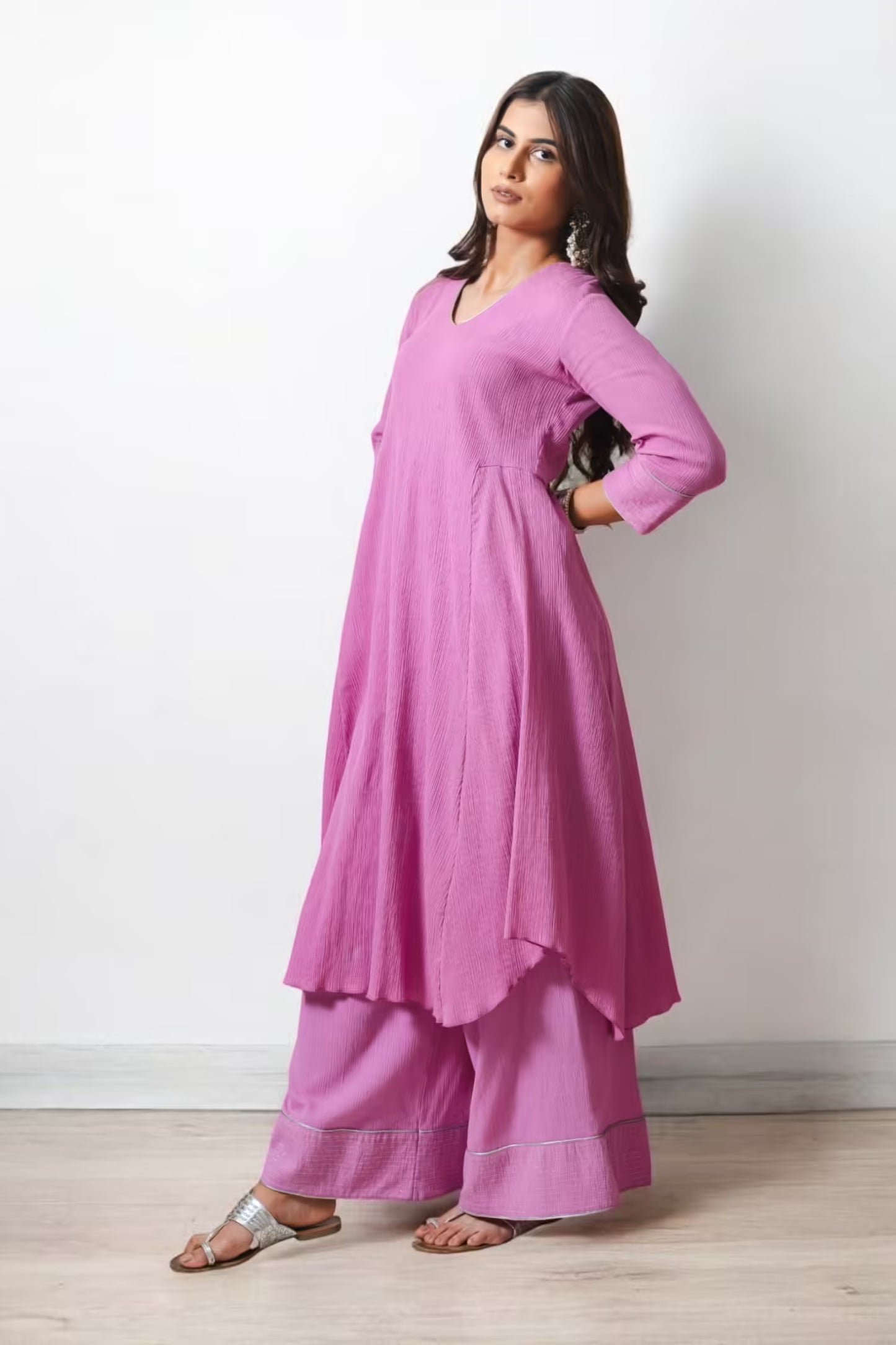 AIZAA U-Hem Long Rose Kurta Set Mala Singh