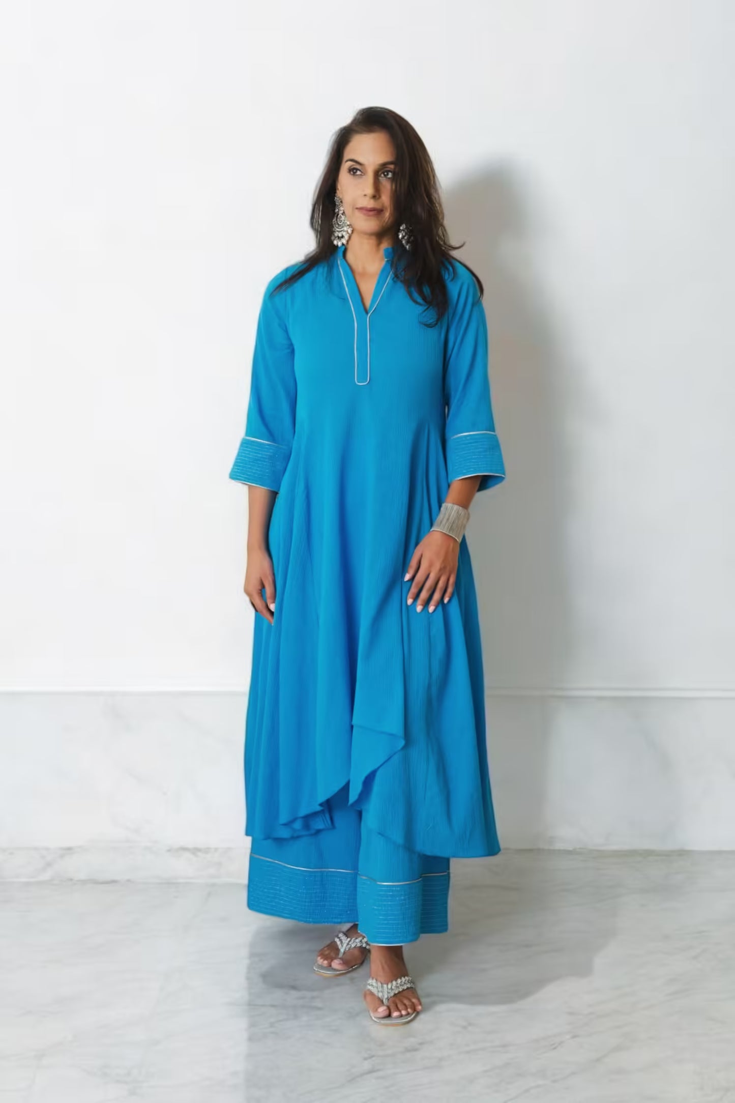 ADAARA Asymmetrical Hem Azure Blue Kurta Set Mala Singh