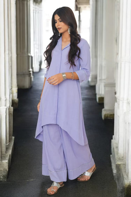 SANA Hi-Lo Hem Shirt Lavender Kurta Set Mala Singh