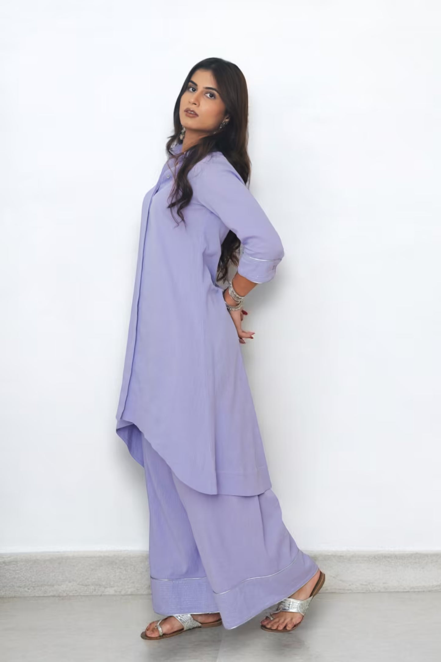 SANA Hi-Lo Hem Shirt Lavender Kurta Set Mala Singh