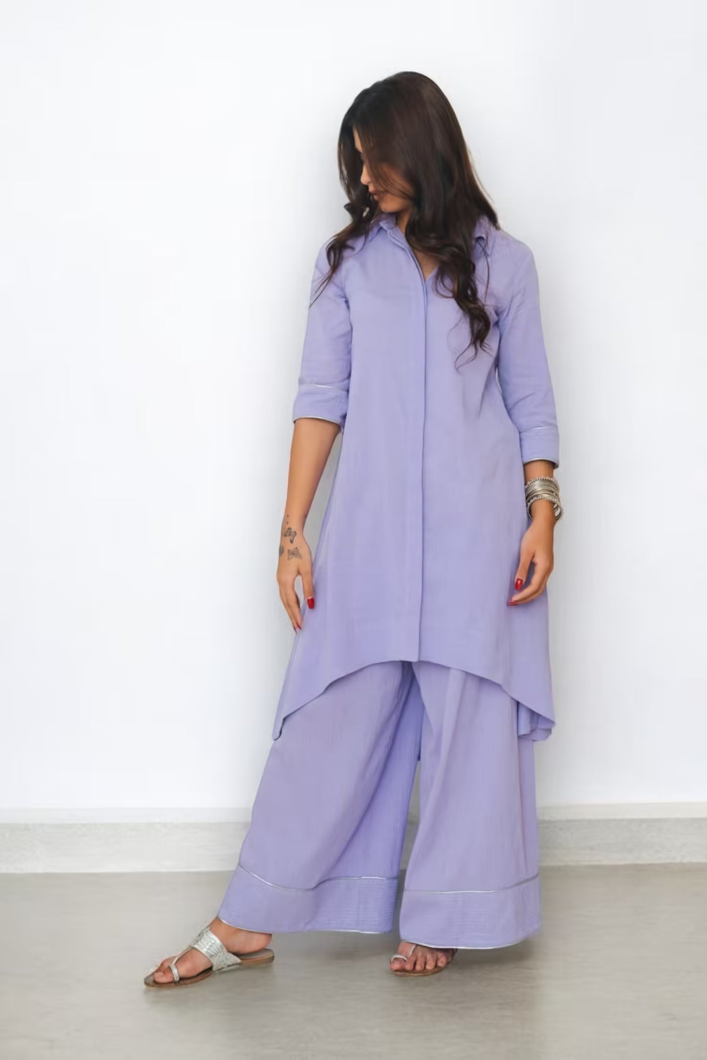 SANA Hi-Lo Hem Shirt Lavender Kurta Set Mala Singh