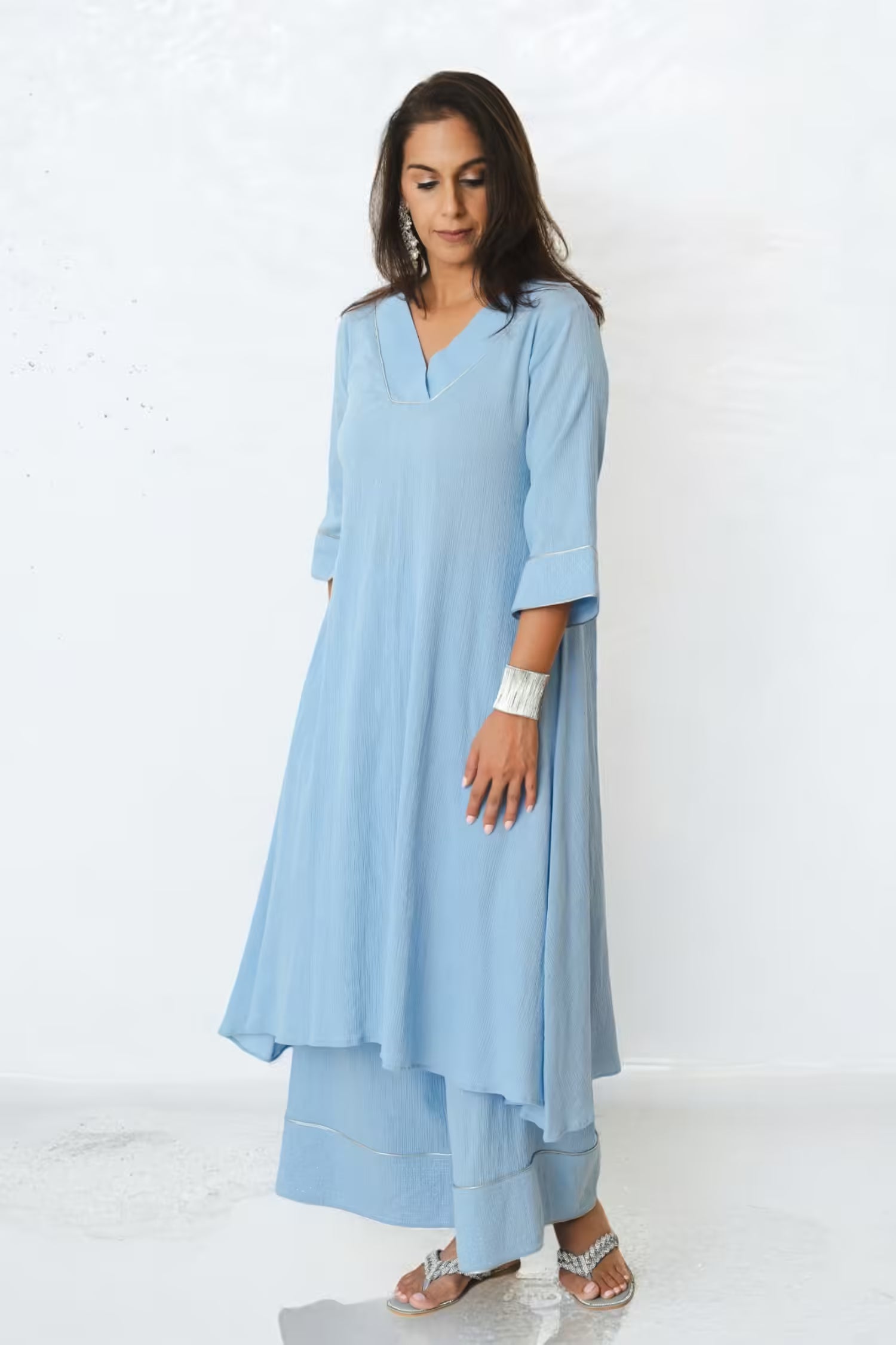FARAH Long Tunic Sky Blue Kurta Set Mala Singh