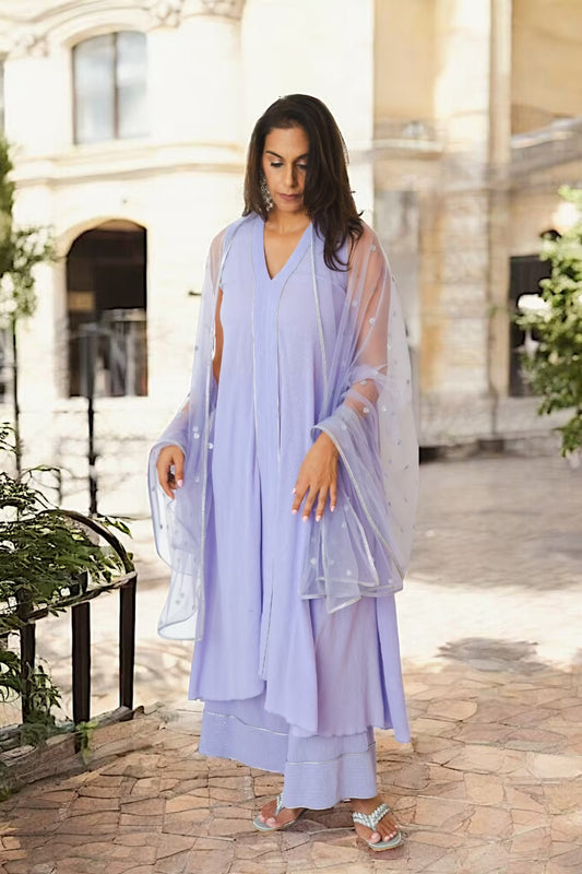 ZAINAB V-Neck Sleeveless  Lavender Kurta Set Mala Singh