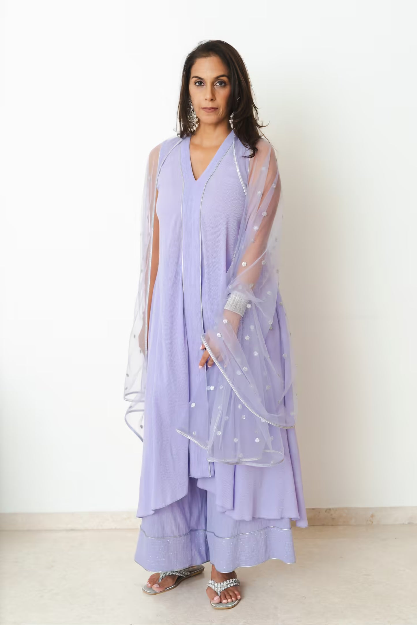 ZAINAB V-Neck Sleeveless  Lavender Kurta Set Mala Singh