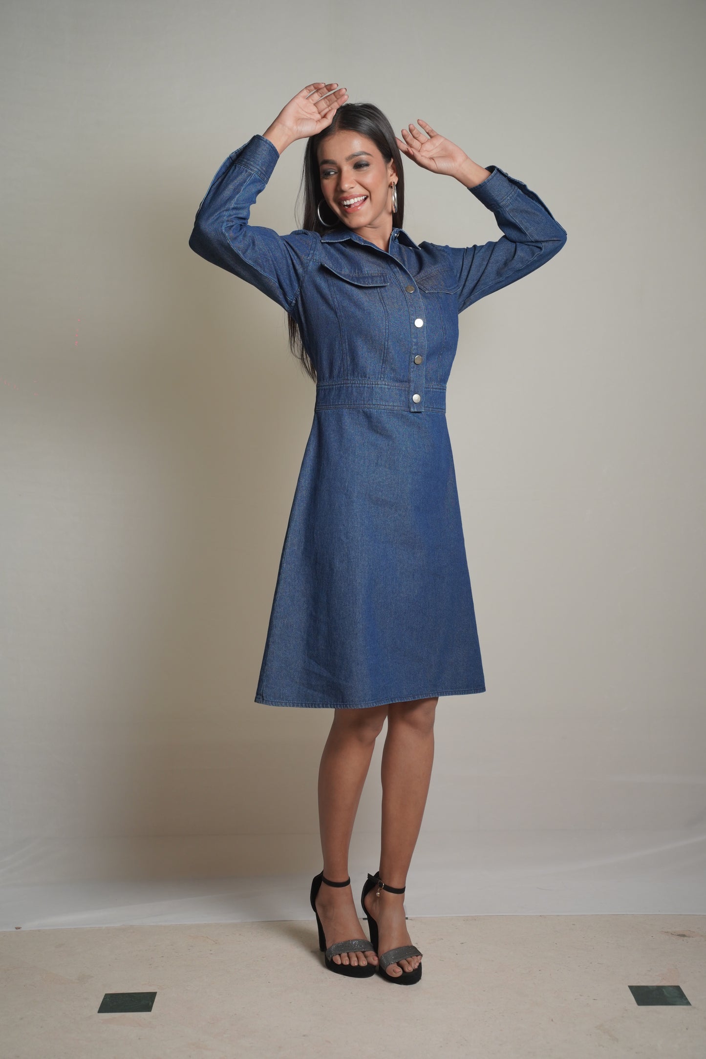 Kendall Dark Blue Denim Shirt Dress Mala Singh