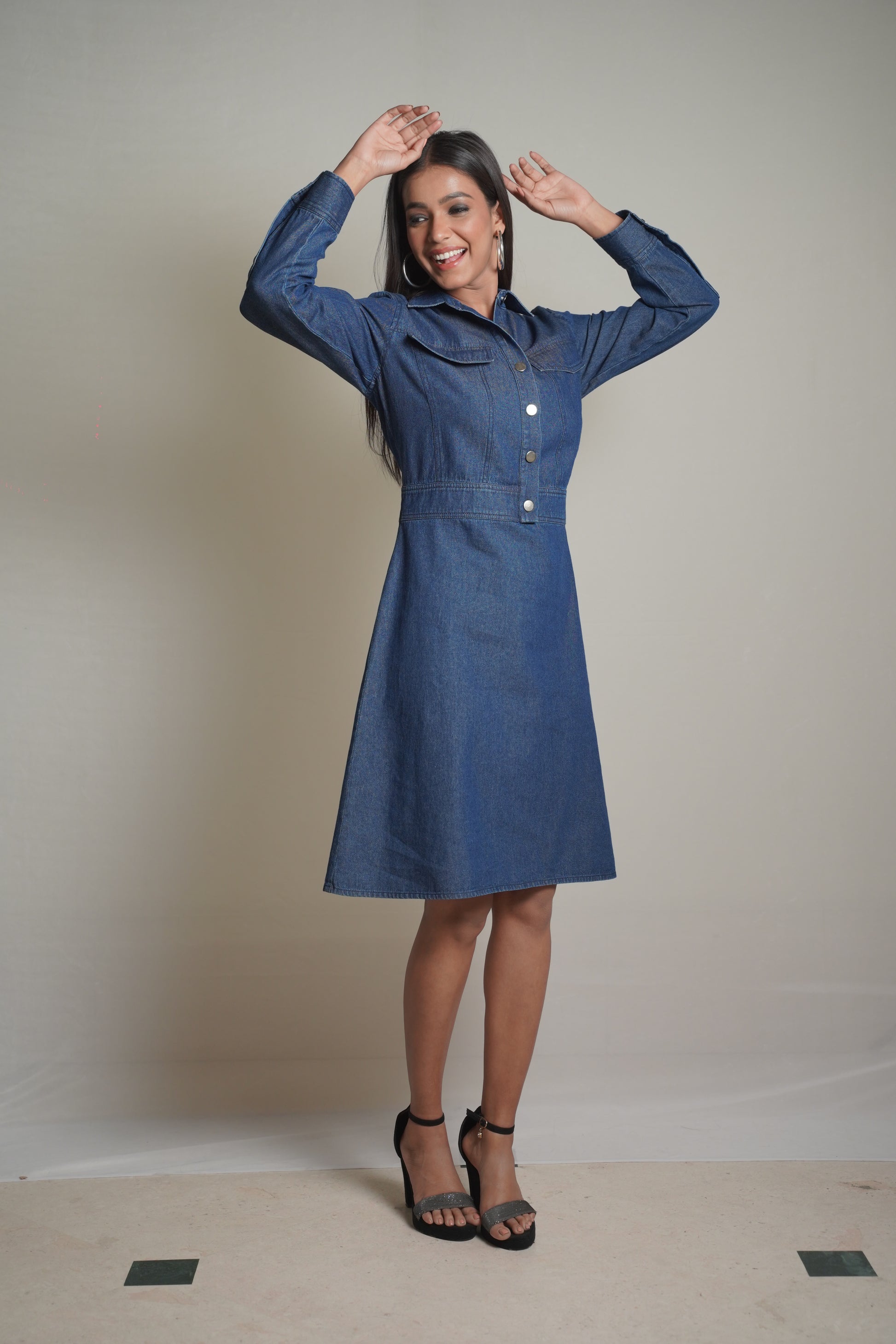 Kendall Dark Blue Denim Shirt Dress Mala Singh