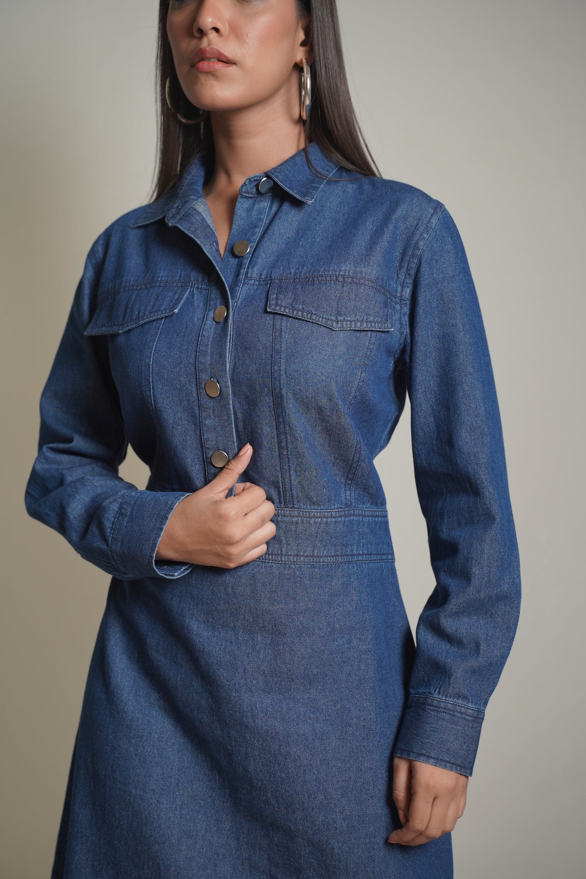 Kendall Dark Blue Denim Shirt Dress Mala Singh
