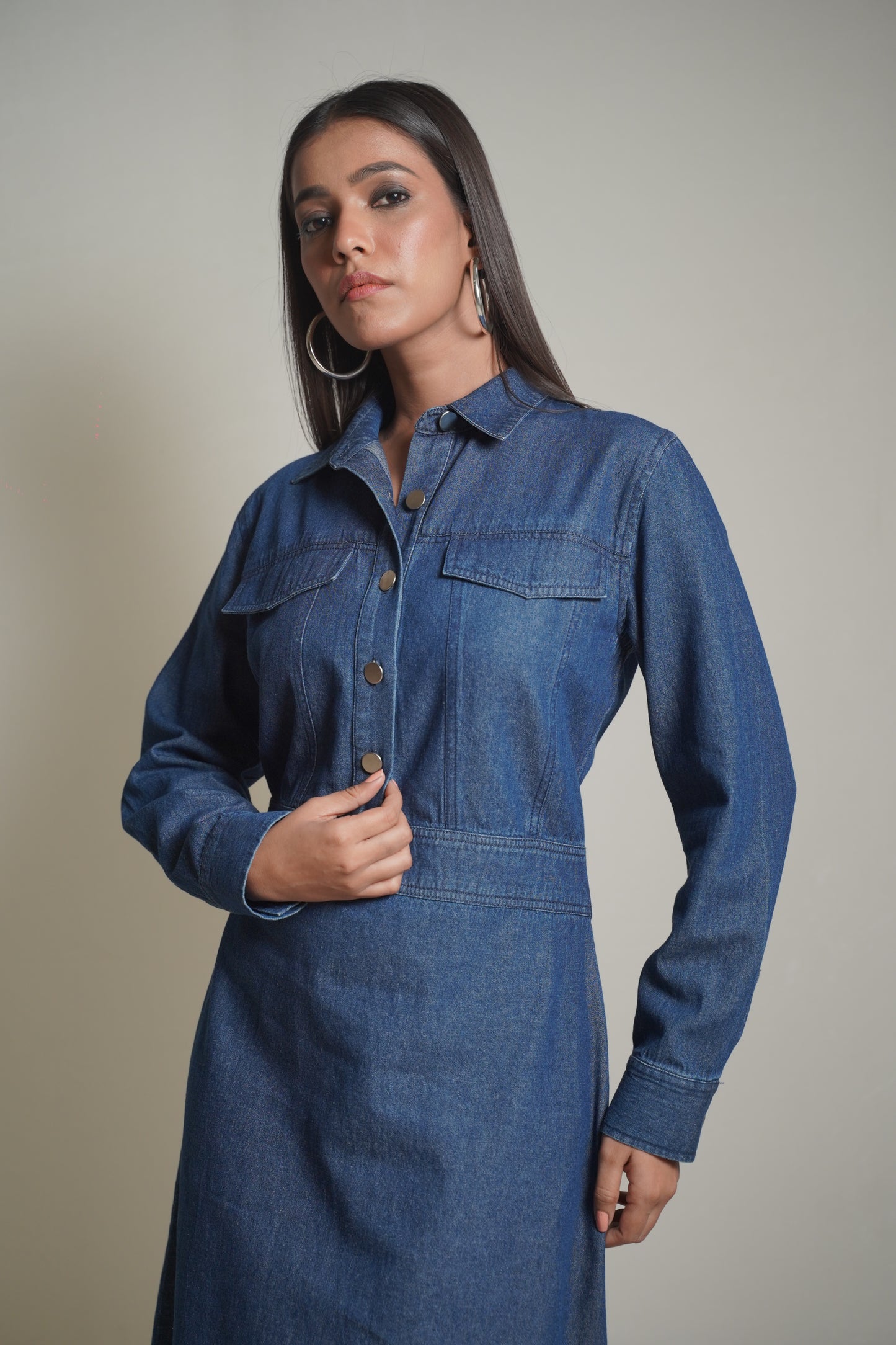 Kendall Dark Blue Denim Shirt Dress Mala Singh