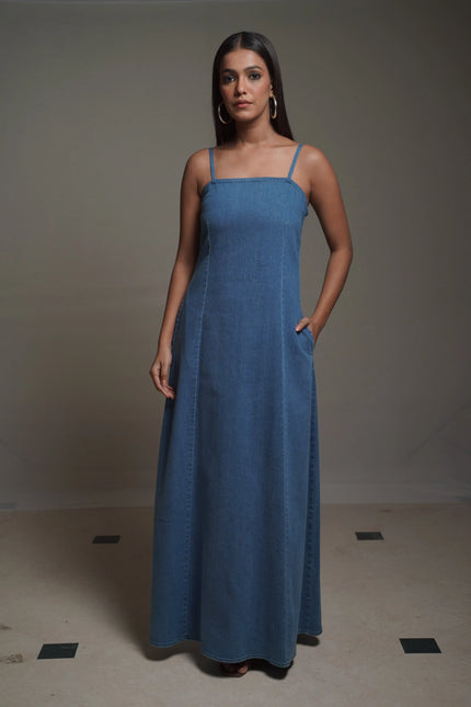 GIGI Medium Blue Denim Maxi Dress Mala Singh