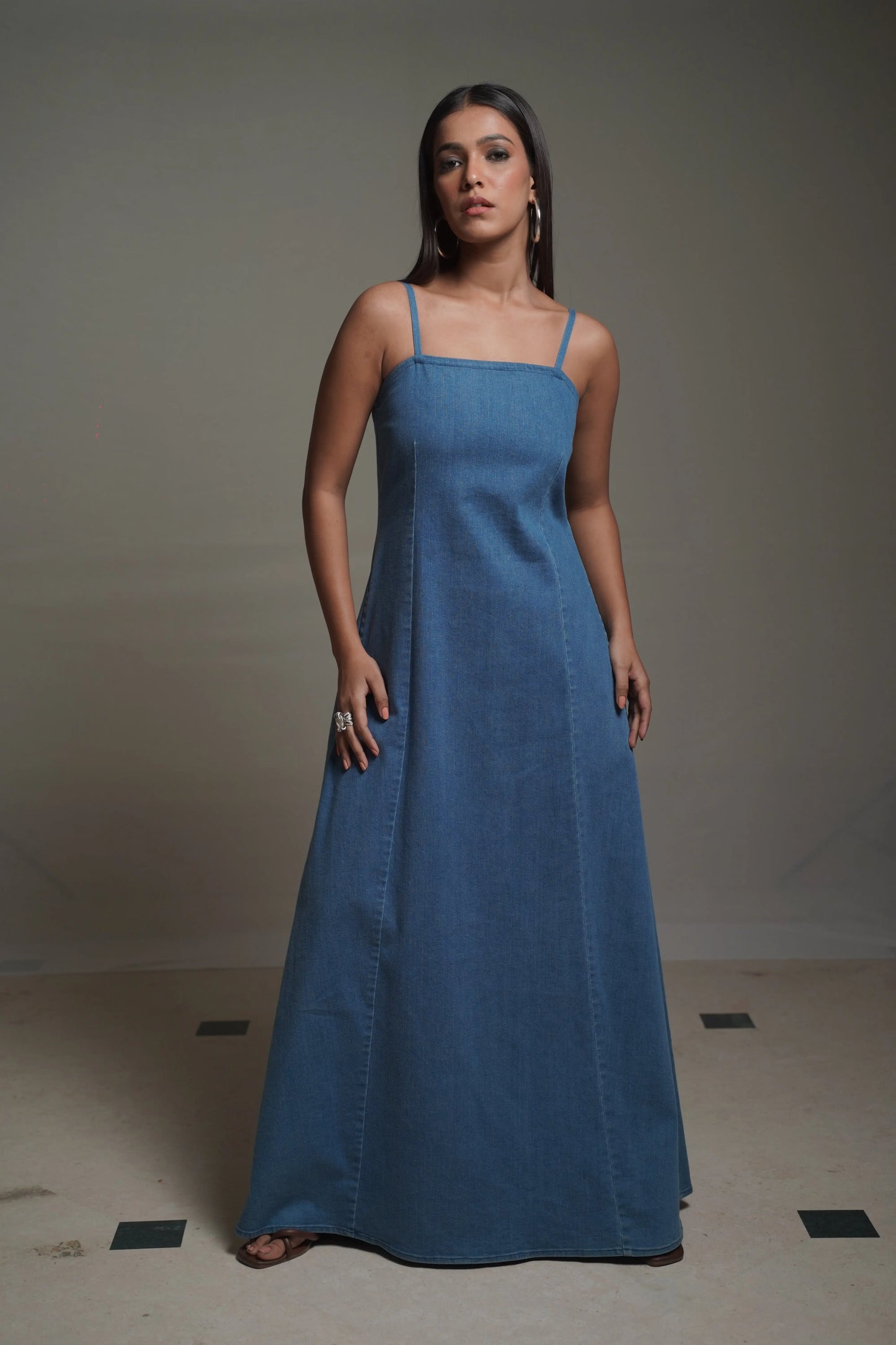 GIGI Medium Blue Denim Maxi Dress Mala Singh