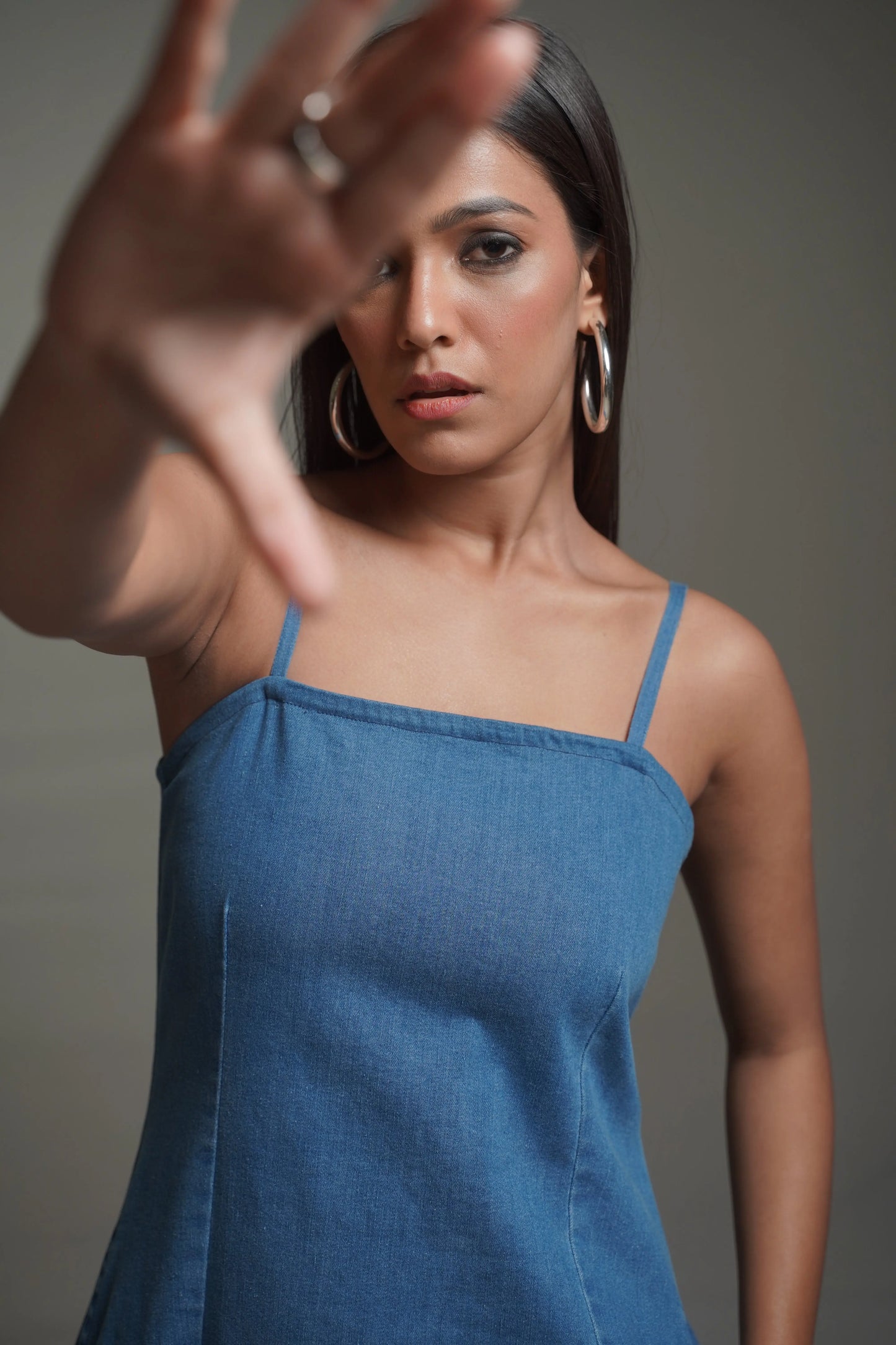 GIGI Medium Blue Denim Maxi Dress Mala Singh