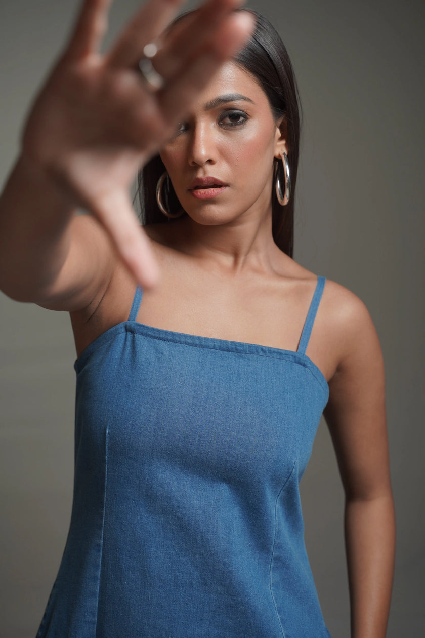 GIGI Medium Blue Denim Maxi Dress Mala Singh