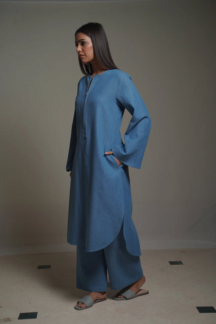 AALYA Medium Blue Denim Co-Ord Set Mala Singh