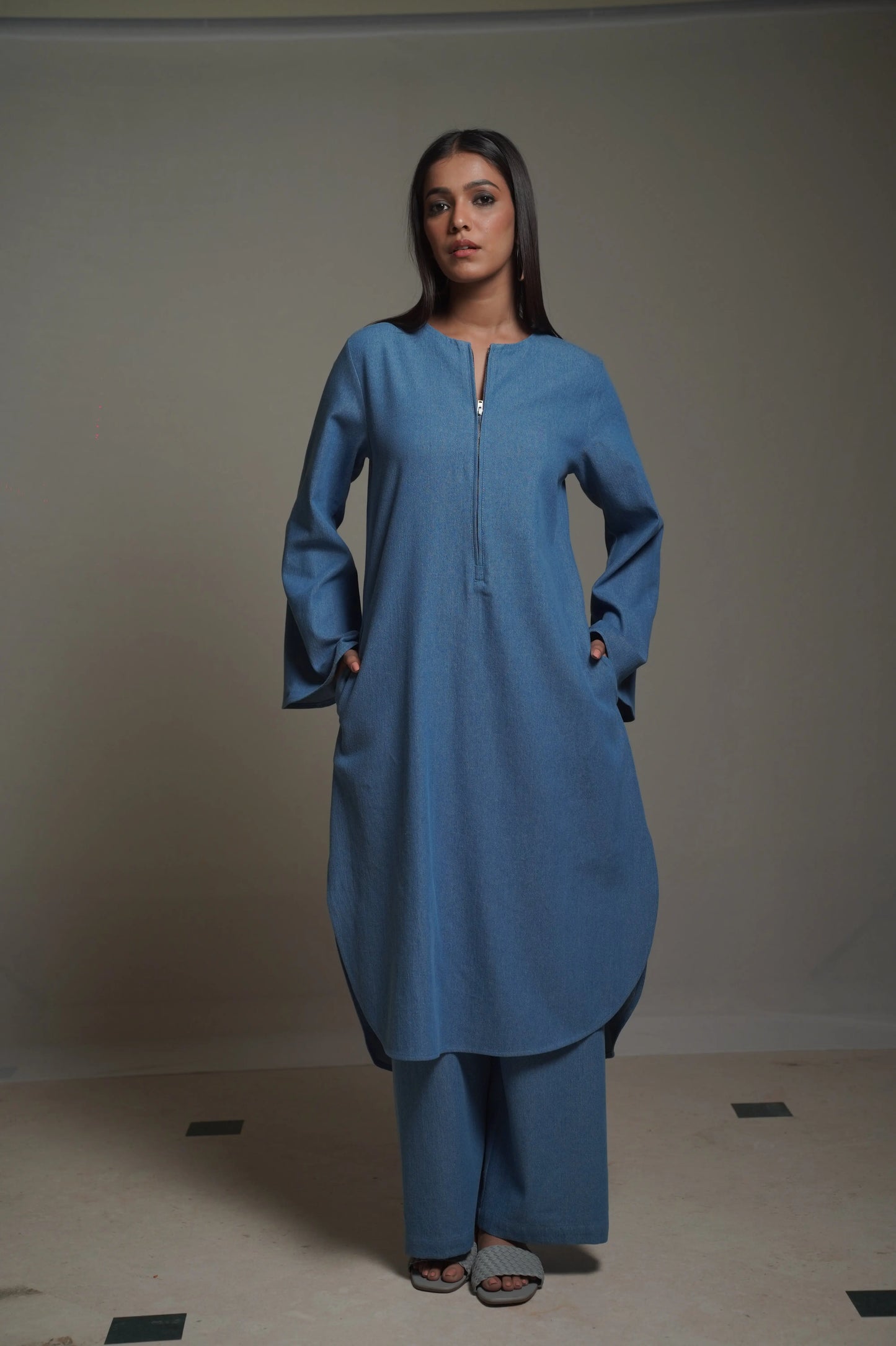 AALYA Medium Blue Denim Co-Ord Set Mala Singh