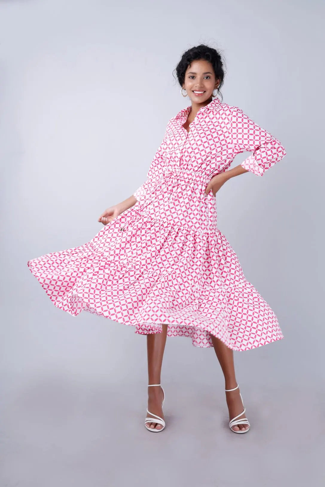 NYLA Boho Shirtdress Pink-White Moroccan Print Mala Singh