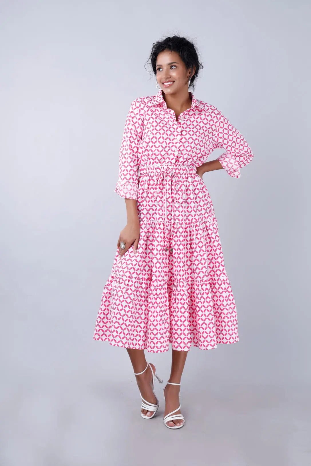 NYLA Boho Shirtdress Pink-White Moroccan Print Mala Singh