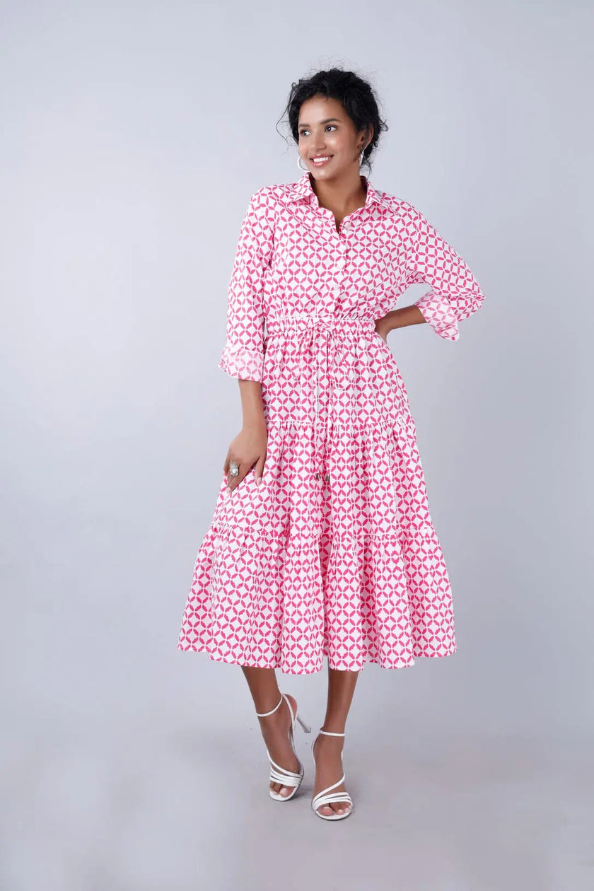 NYLA Boho Shirtdress Pink-White Moroccan Print Mala Singh