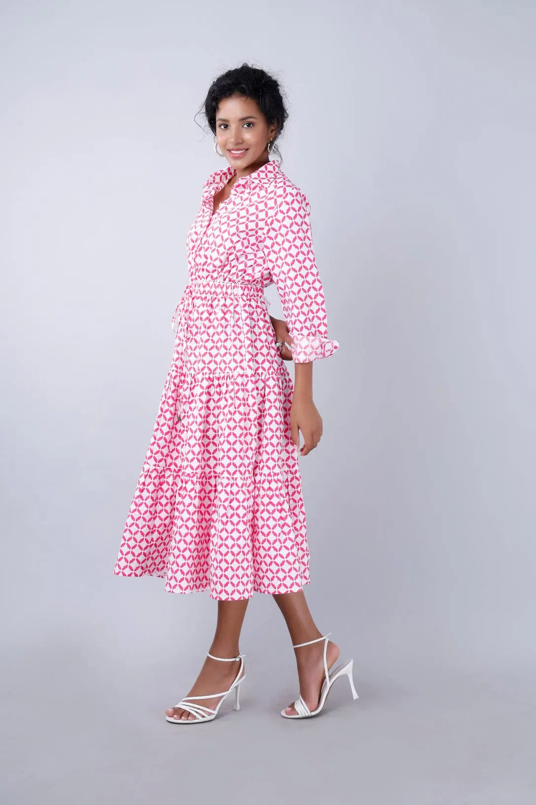 NYLA Boho Shirtdress Pink-White Moroccan Print Mala Singh