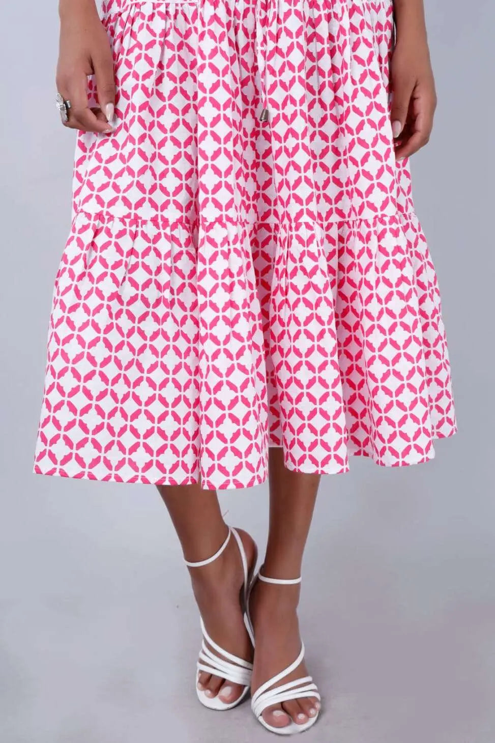 NYLA Boho Shirtdress Pink-White Moroccan Print Mala Singh