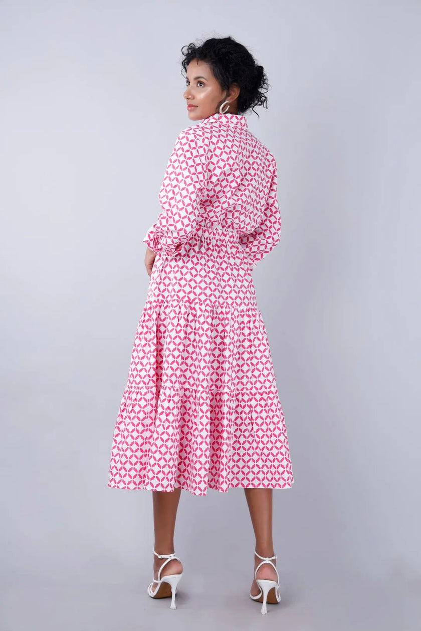 NYLA Boho Shirtdress Pink-White Moroccan Print Mala Singh