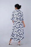 VINESSA Retro Ink Blue Floral Shirt Dress Mala Singh