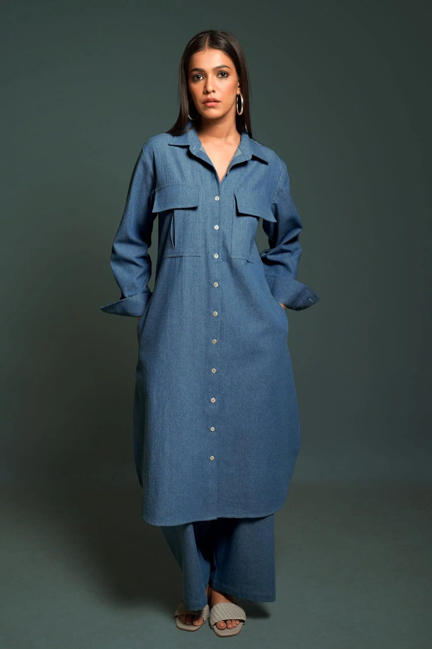 HAILEY Medium Blue Denim Co-Ord Set Mala Singh