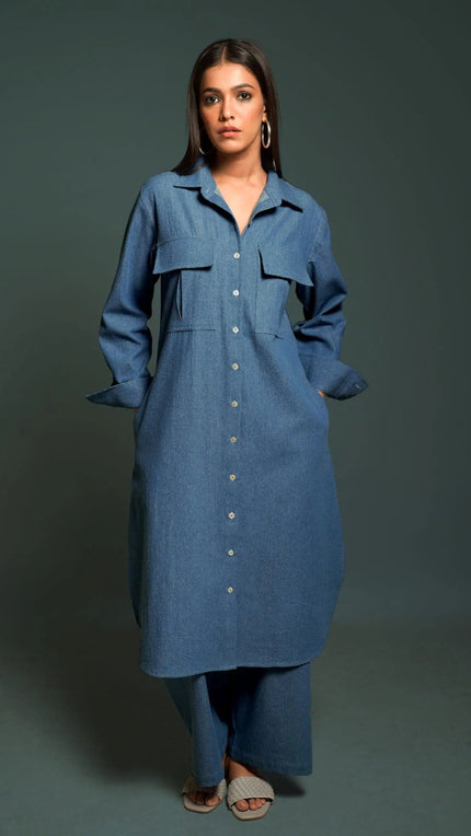 HAILEY Medium Blue Denim Co-Ord Set Mala Singh