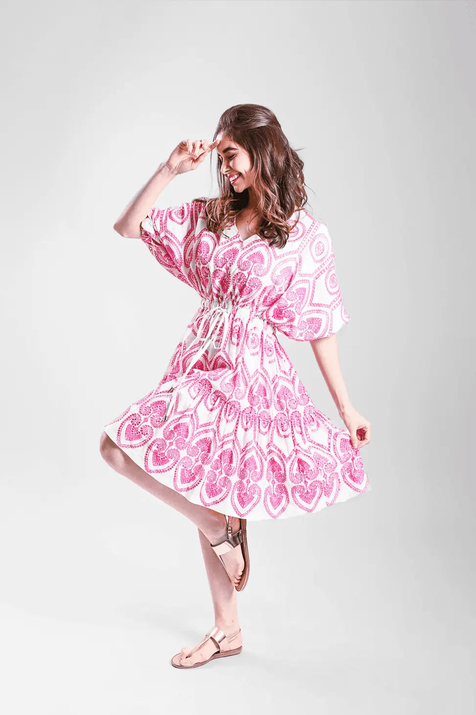 THE BOHO DRESS Pink Pottery Embroidery Mala Singh