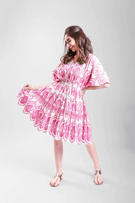 THE BOHO DRESS Pink Pottery Embroidery Mala Singh