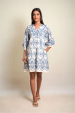 SUMMER SHIFT Blue Pottery Embroidered Dress Mala Singh